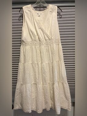 Charter Club Cream Eyelet Sleeveless Midi Dress